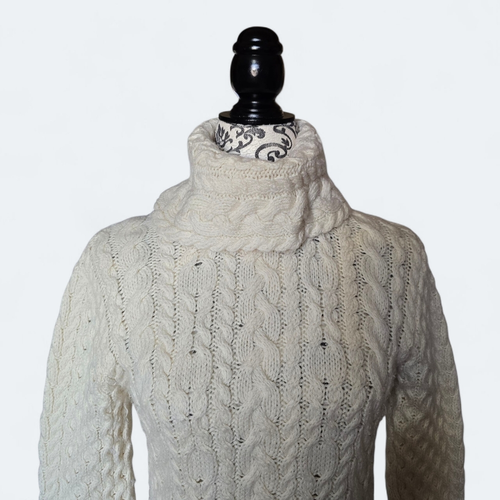 Aran Crafts Ireland Merino Wool Cable Knit Turtleneck Sweater Size Small - Picture 3 of 14